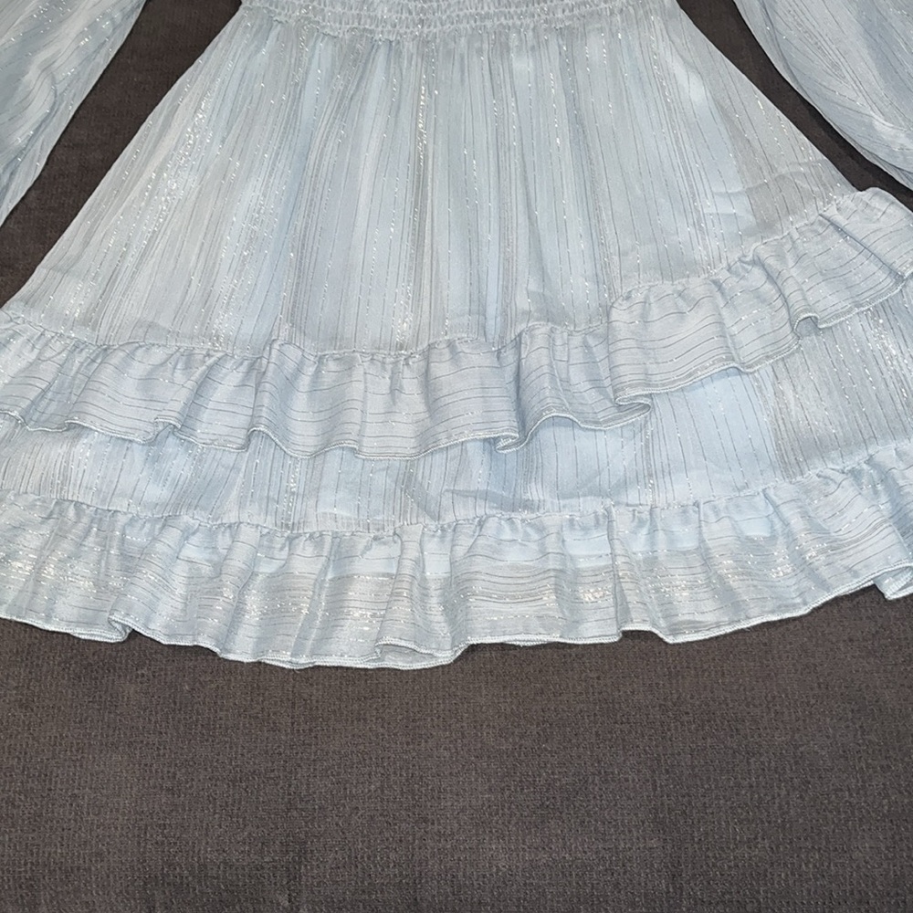 Altar’d State XS Blue Long Sleeve Dress with Silver thread throughout. Like New - Picture 2 of 16